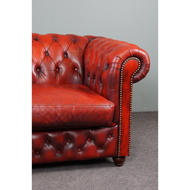 Canapé vintage Chesterfield en cuir de vachette rouge