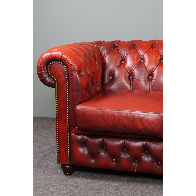 Divano Chesterfield in pelle di mucca rossa vintage