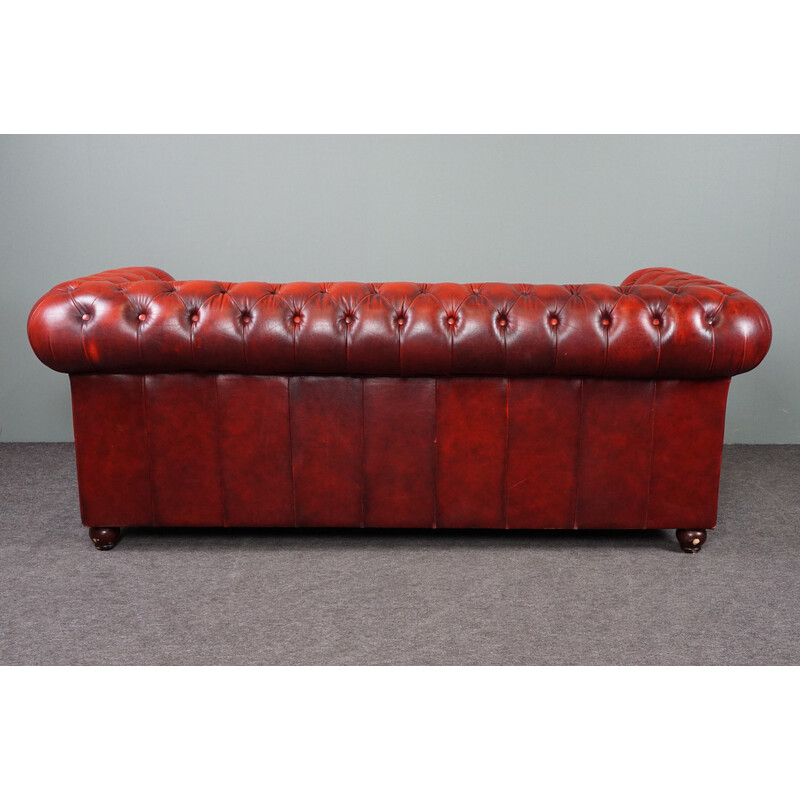 Canapé vintage Chesterfield en cuir de vachette rouge