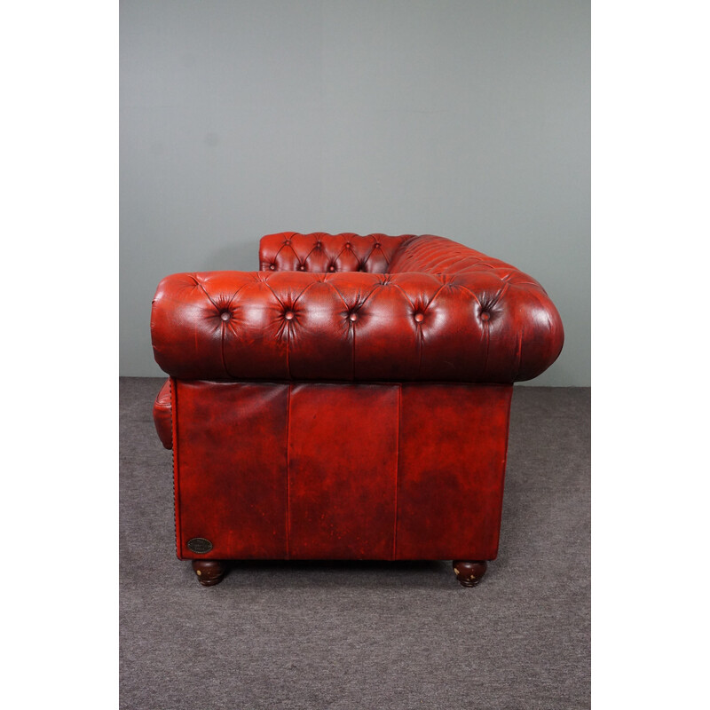 Divano Chesterfield in pelle di mucca rossa vintage