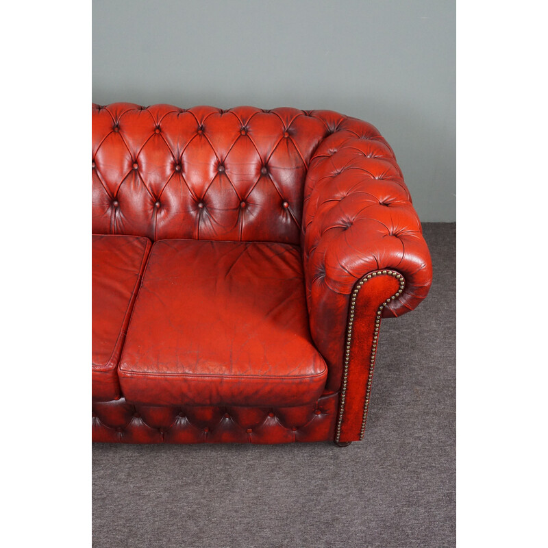 Canapé vintage Chesterfield en cuir de vachette rouge