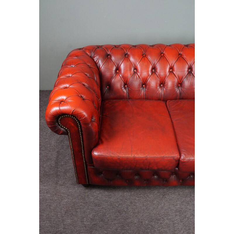 Divano Chesterfield in pelle di mucca rossa vintage