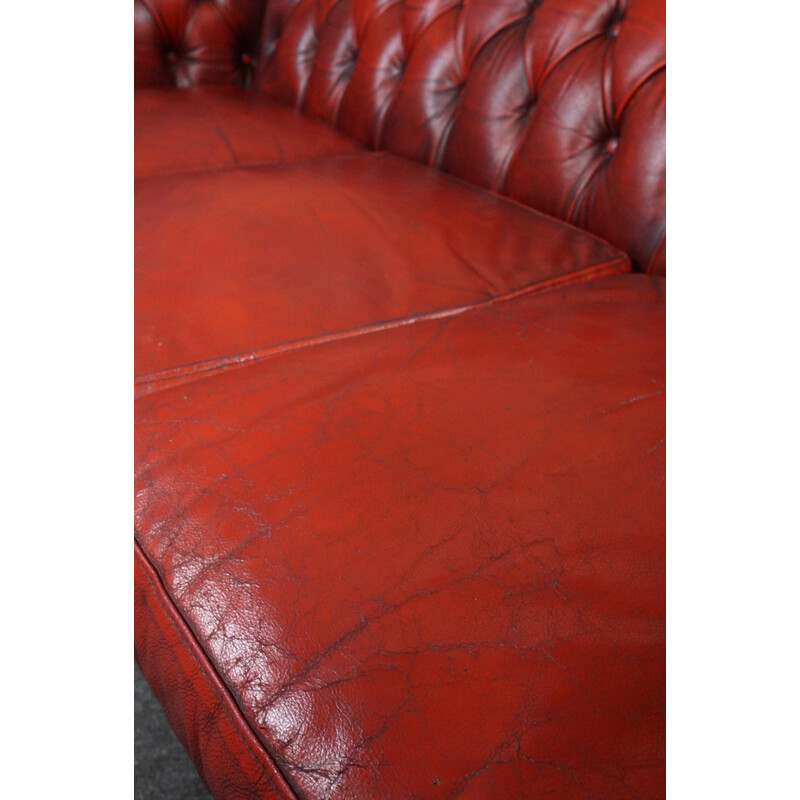 Divano Chesterfield in pelle di mucca rossa vintage