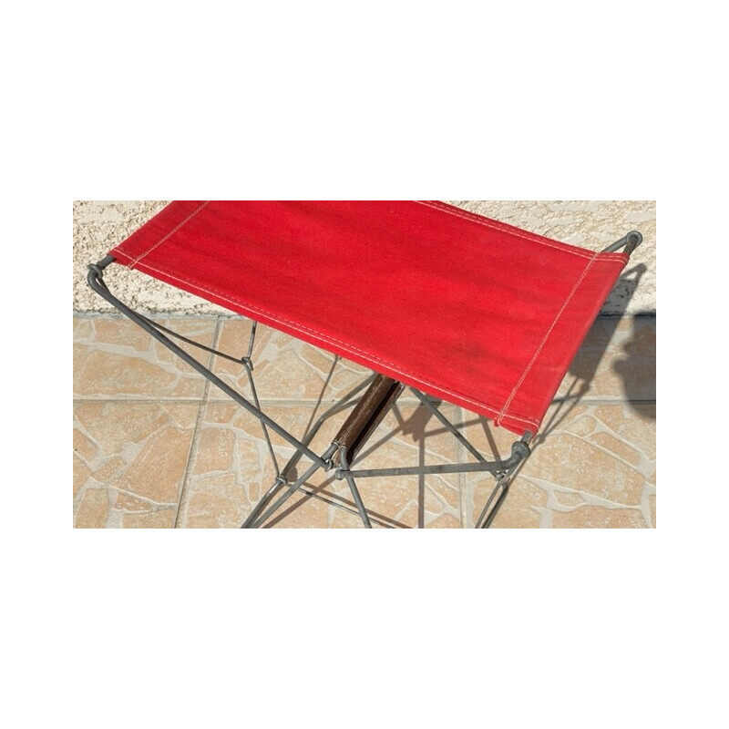 Tabouret de camping vintage pliant rouge