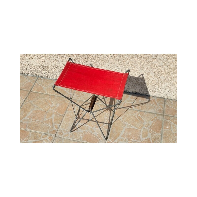 Tabouret de camping vintage pliant rouge