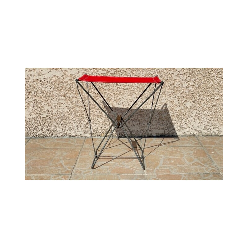 Taburete de camping plegable vintage rojo