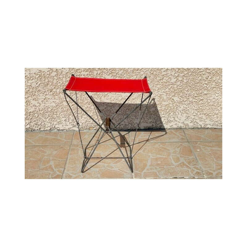 Vintage folding camping stool red
