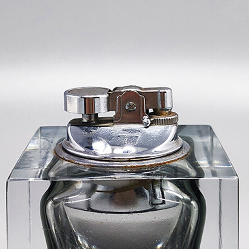 Vintage grey table lighter in Murano Sommerso glass by Flavio Poli for Seguso, 1960s