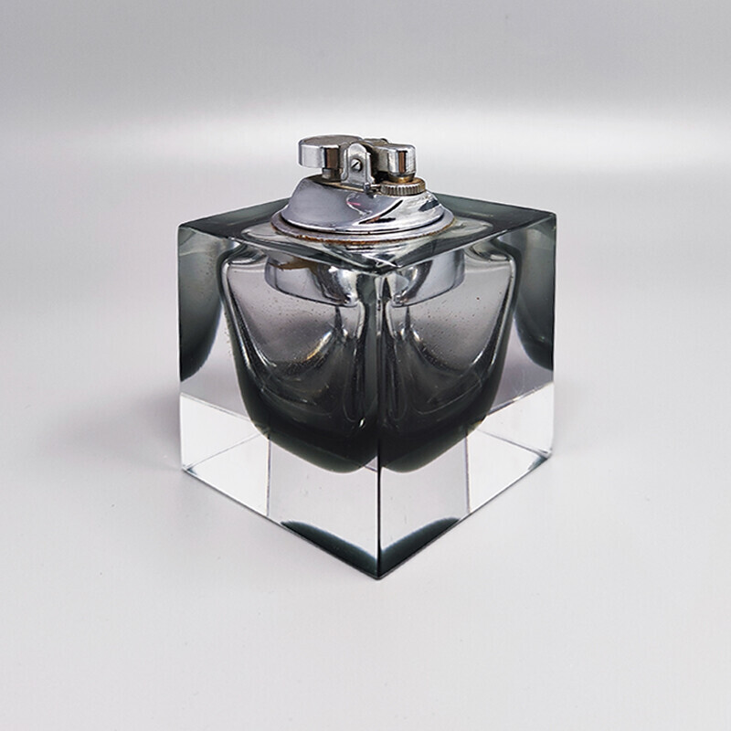 Vintage grey table lighter in Murano Sommerso glass by Flavio Poli for Seguso, 1960s