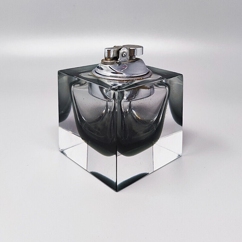 Vintage grey table lighter in Murano Sommerso glass by Flavio Poli for Seguso, 1960s