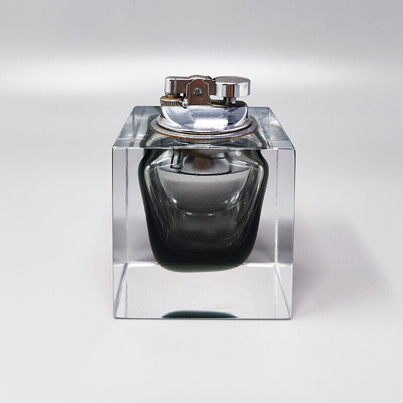 Briquet de table gris vintage en verre Sommerso de Murano par Flavio Poli pour Seguso, 1960