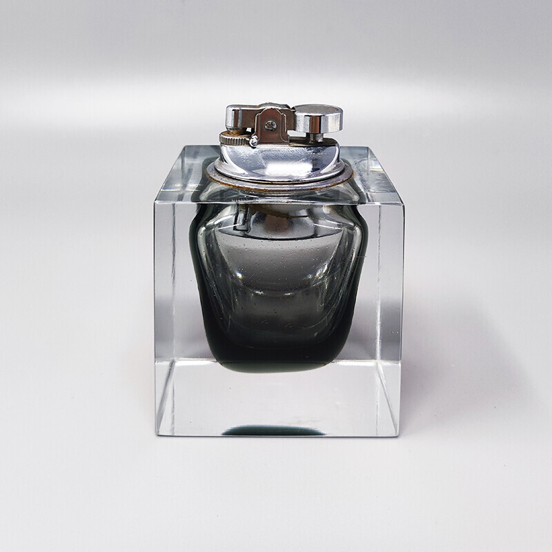 Encendedor de sobremesa vintage gris en cristal de Murano Sommerso de Flavio Poli para Seguso, años 60