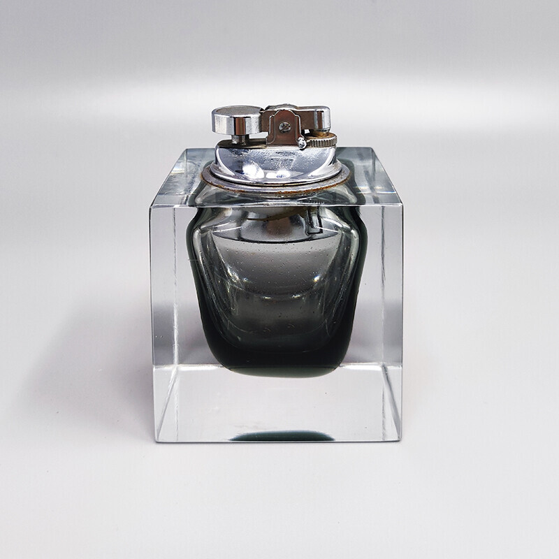 Encendedor de sobremesa vintage gris en cristal de Murano Sommerso de Flavio Poli para Seguso, años 60