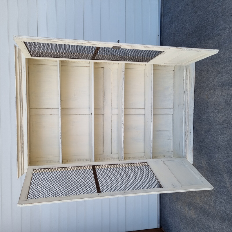 Vintage patina bookcase with wire doors, 1930