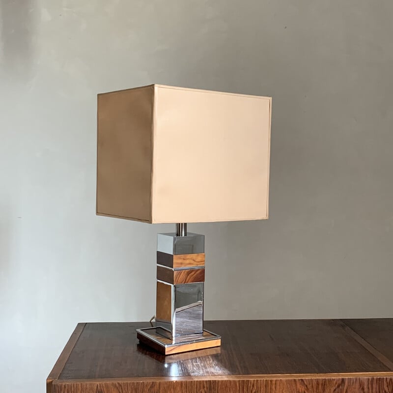 Vintage table lamp in chrome and wood