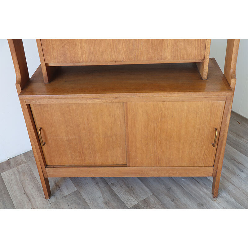 Vintage wooden bookcase with secretary, 1950