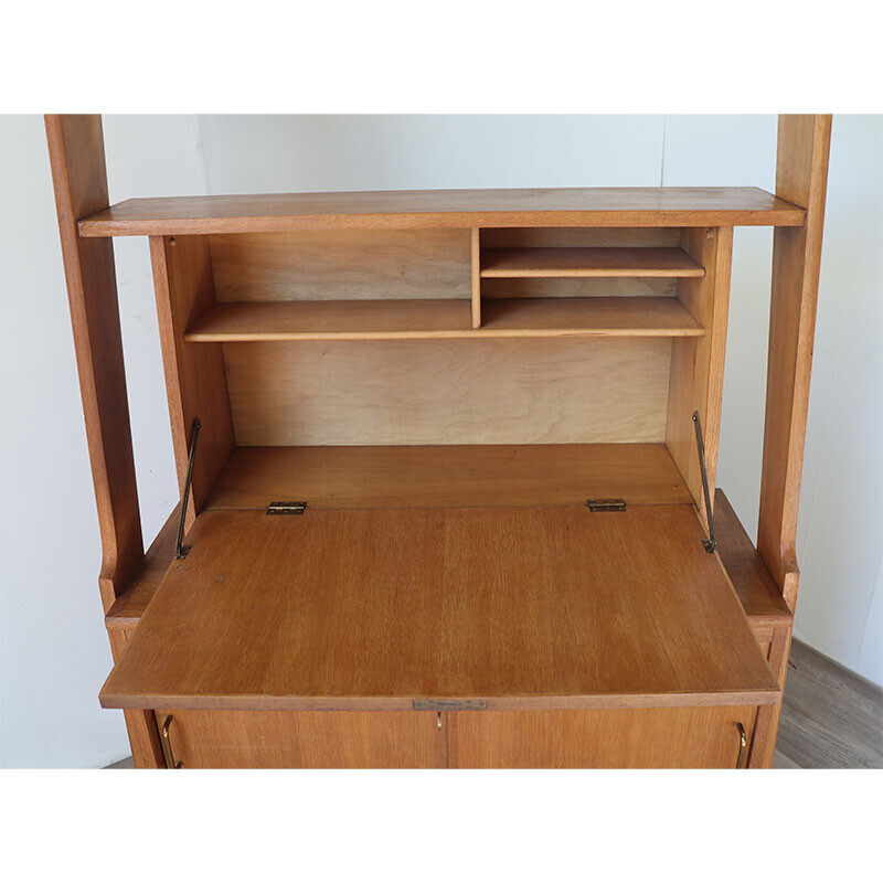 Vintage wooden bookcase with secretary, 1950