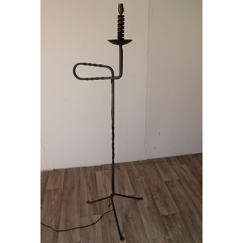 Vintage tripod floor lamp in wrought iron, 1950