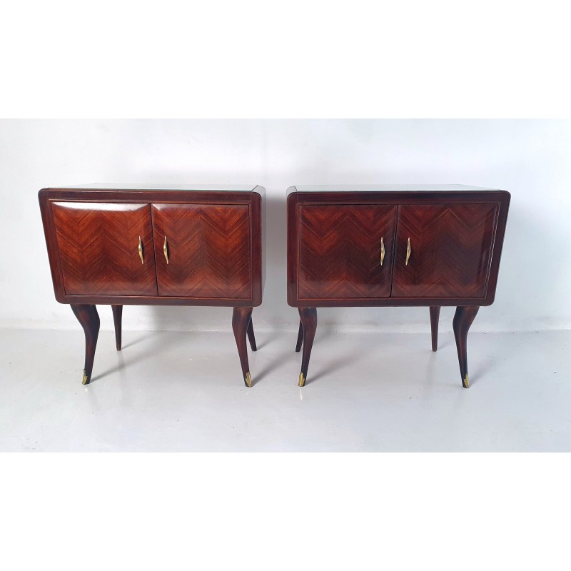 Pair of vintage walnut night stands, Italy 1950s