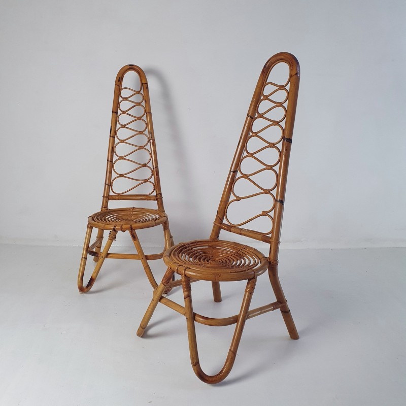 Pair of Italian vintage highbacked bamboo armchairs, 1950s