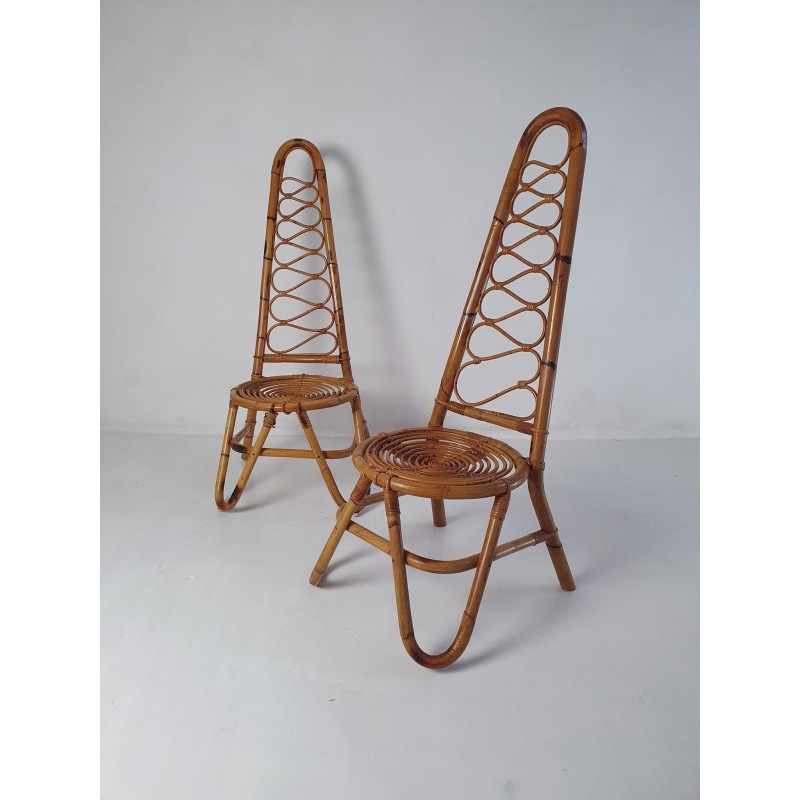 Paar italienische Vintage-Sessel mit hoher Rückenlehne aus Bambus, 1950er Jahre