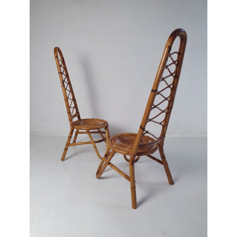 Pair of Italian vintage highbacked bamboo armchairs, 1950s