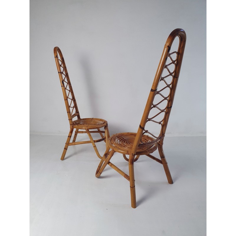 Pareja de sillones italianos vintage de respaldo alto en bambú, años 50