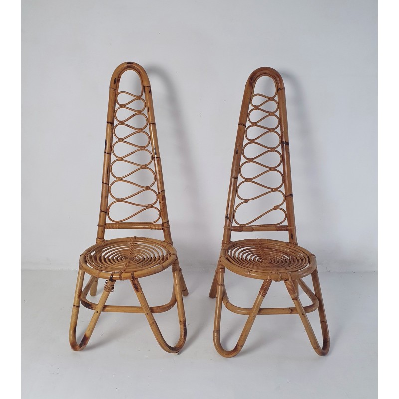 Pair of Italian vintage highbacked bamboo armchairs, 1950s