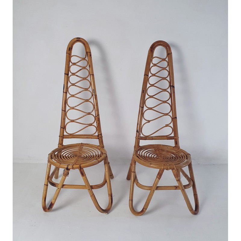 Paire de fauteuils italiens vintage en bambou à dossier haut, 1950