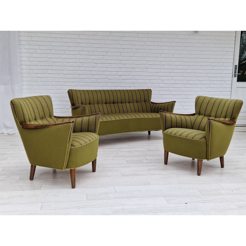 Vintage Danish living room set in woolen fabric, 1950