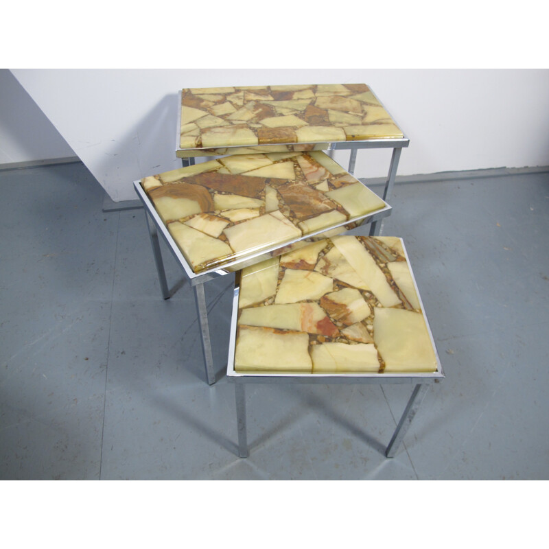 Set of 3 mid-century marble and stone resin nesting tables by Marindo Blad - 1950s