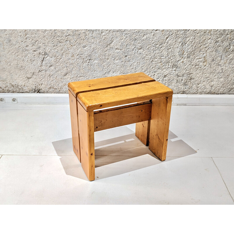 Vintage stool in pine, selected by Charlotte Perriand for "les Arcs", 1960