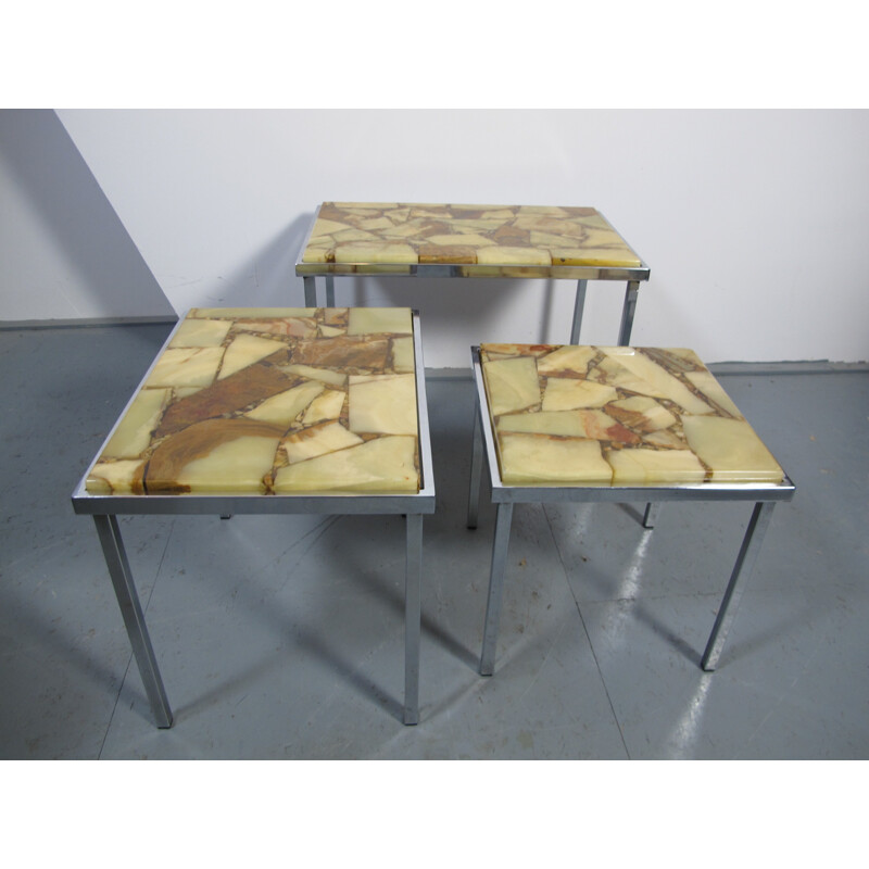 Set of 3 mid-century marble and stone resin nesting tables by Marindo Blad - 1950s