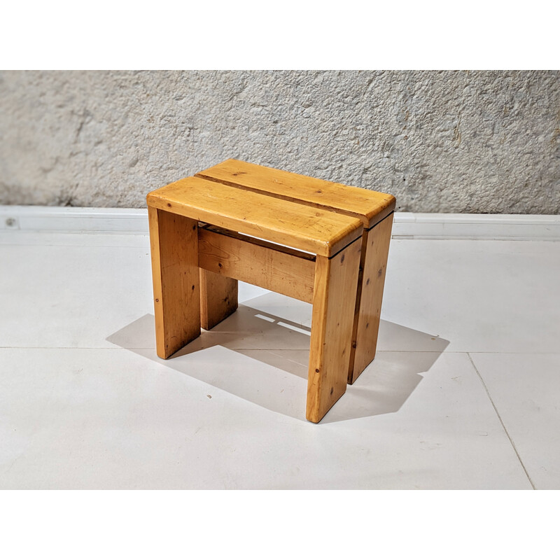 Vintage-Hocker aus Kiefernholz, Auswahl von Charlotte Perriand für "Les Arcs" , 1960