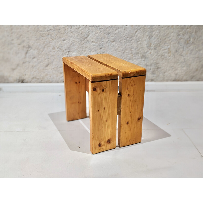 Vintage stool in pine, selected by Charlotte Perriand for "les Arcs", 1960