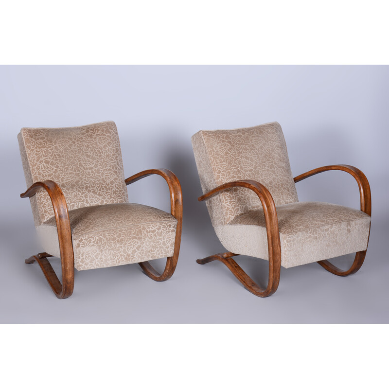 Pair of vintage beige H-269 armchairs by Jindrich Halabala for Up Zavody, Czechoslovakia 1930s