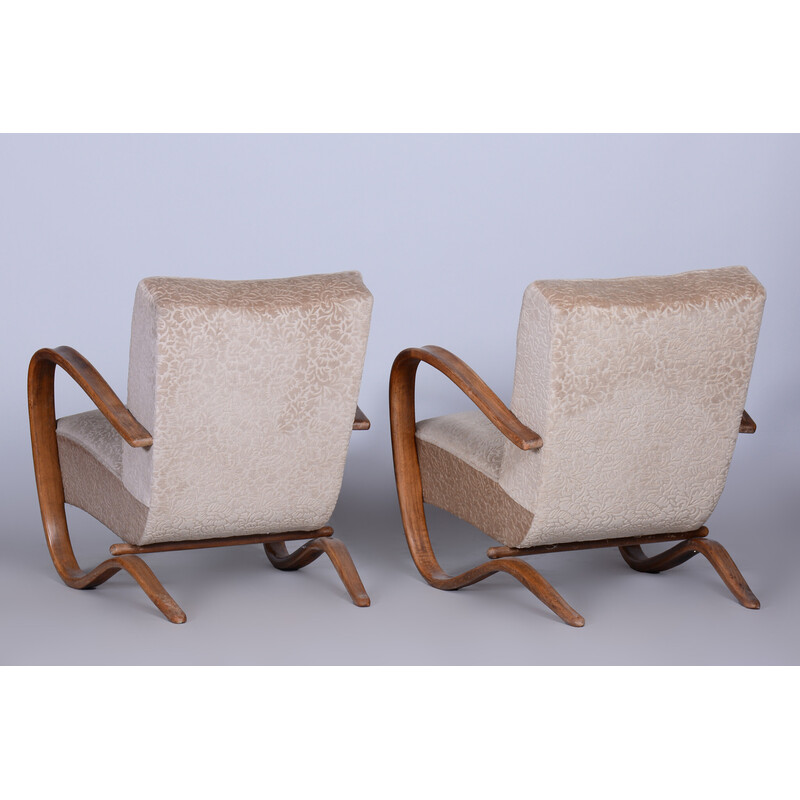 Pair of vintage beige H-269 armchairs by Jindrich Halabala for Up Zavody, Czechoslovakia 1930s