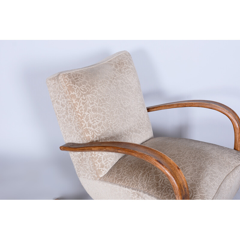 Pair of vintage beige H-269 armchairs by Jindrich Halabala for Up Zavody, Czechoslovakia 1930s