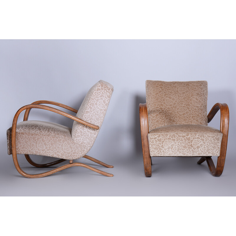 Pair of vintage beige H-269 armchairs by Jindrich Halabala for Up Zavody, Czechoslovakia 1930s