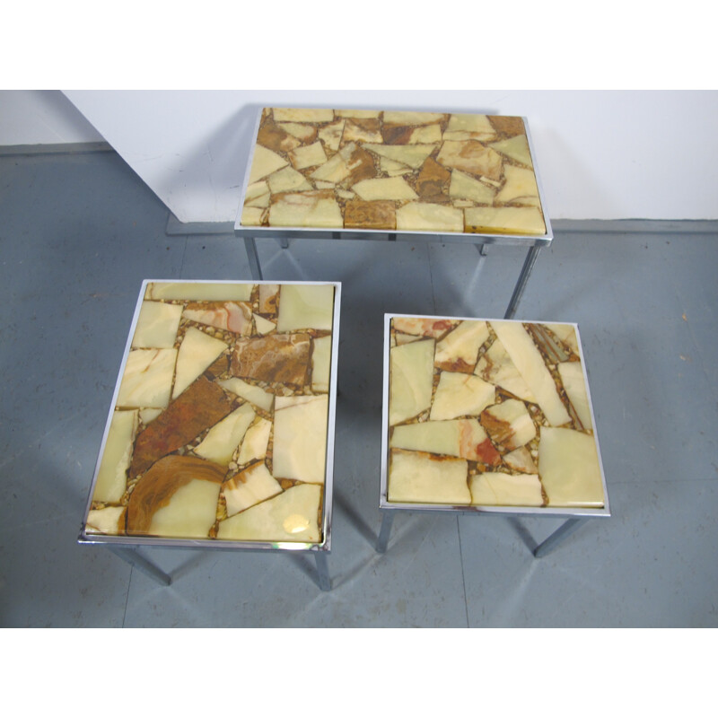 Ensemble de 3 tables gigognes vintage en marbre et en résine par Marindo Blad - 1950