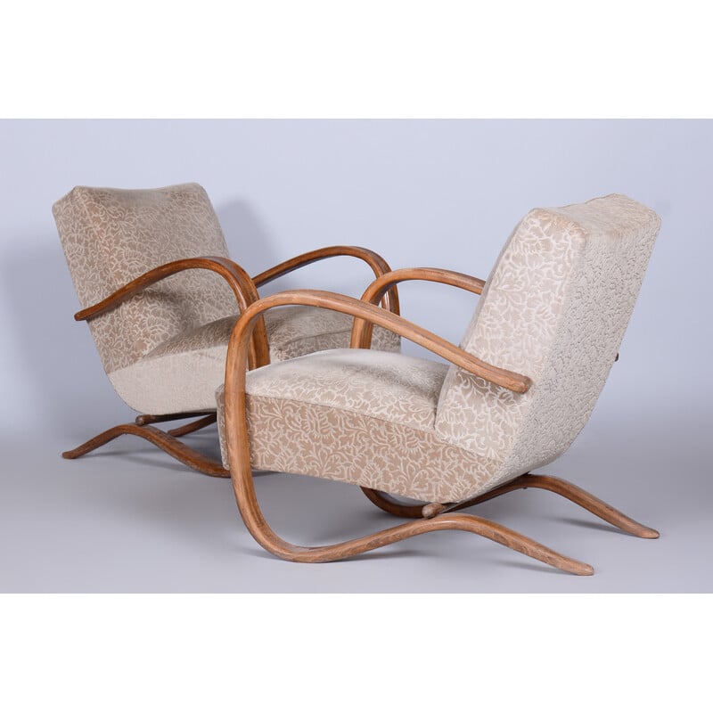 Pair of vintage beige H-269 armchairs by Jindrich Halabala for Up Zavody, Czechoslovakia 1930s