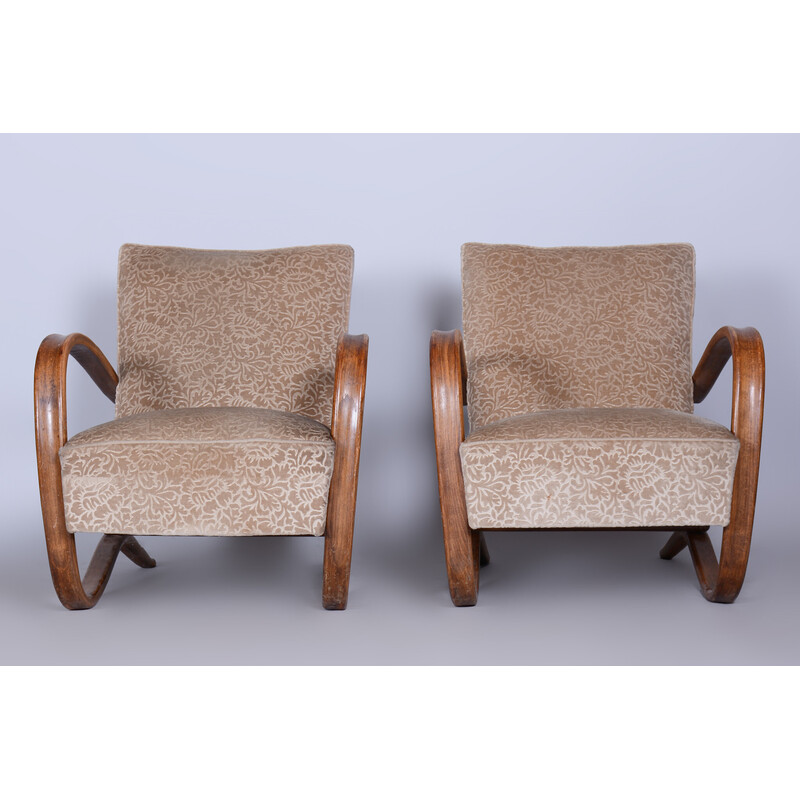 Pair of vintage beige H-269 armchairs by Jindrich Halabala for Up Zavody, Czechoslovakia 1930s