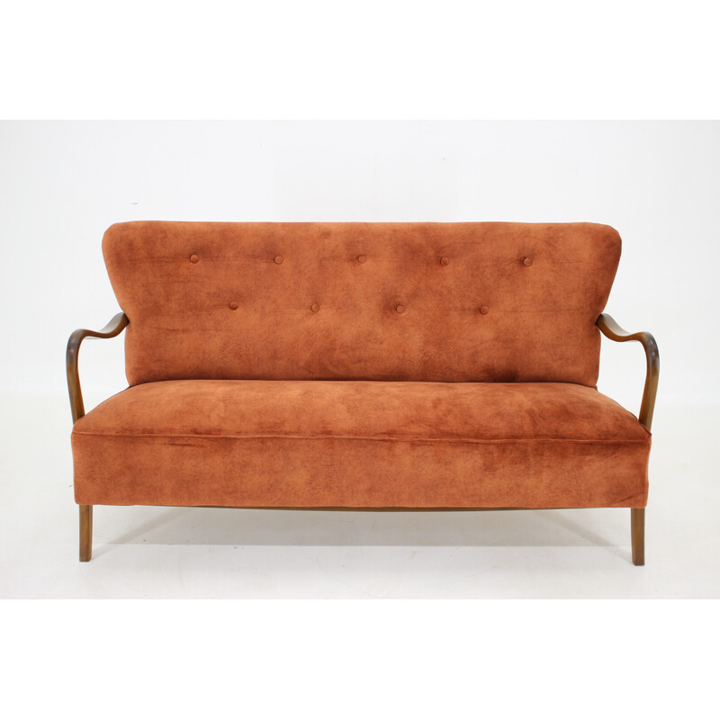 Vintage 3-seater velvet fabric sofa by Alfred Christensen, Denmark 1940s