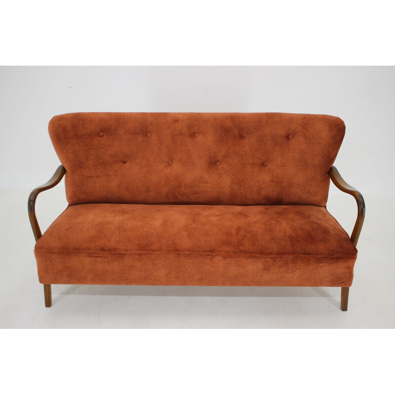 Vintage 3-seater velvet fabric sofa by Alfred Christensen, Denmark 1940s