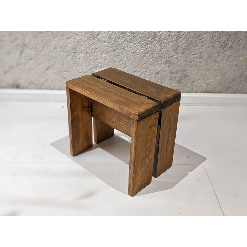 Vintage stool "les Arcs" in pine, selected by Charlotte Perriand, 1960