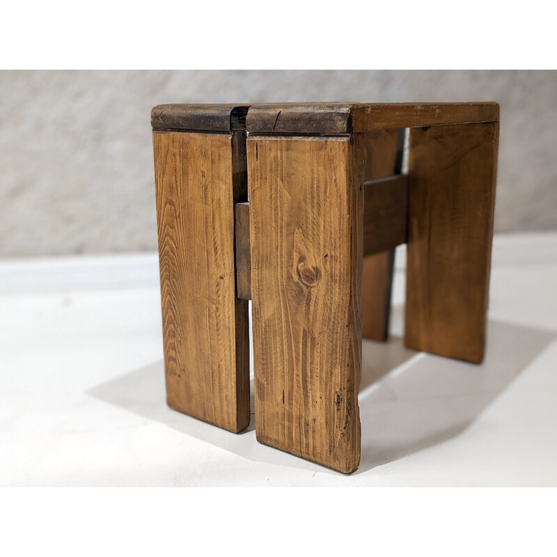 Vintage stool "les Arcs" in pine, selected by Charlotte Perriand, 1960