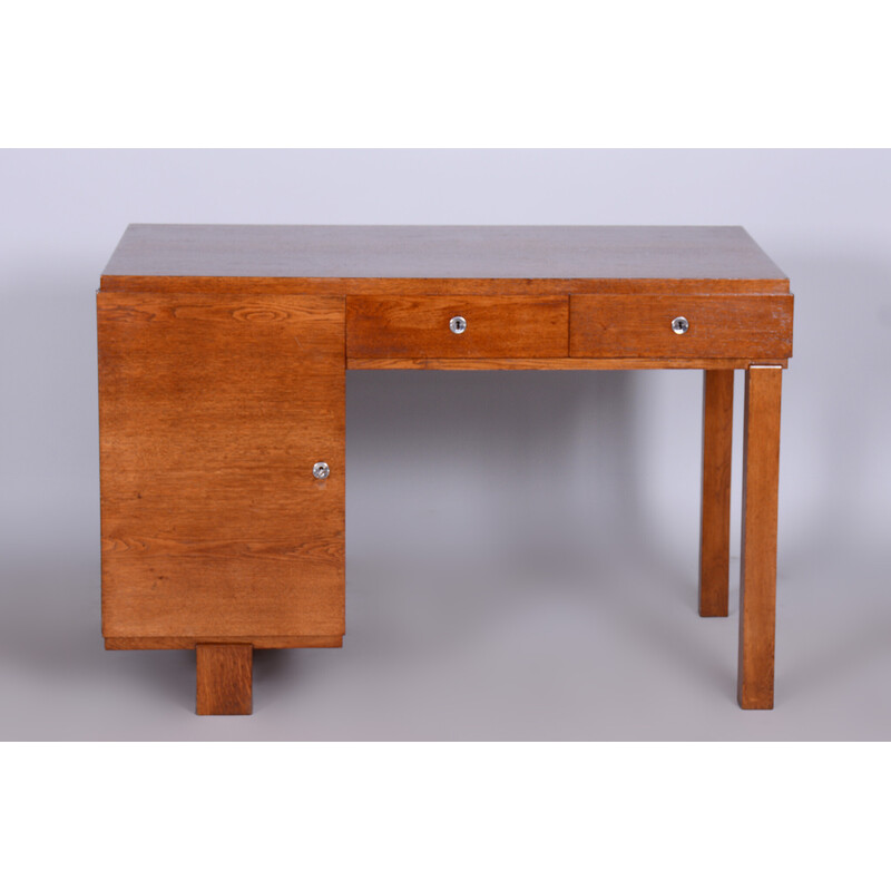 Czech vintage Art Deco oakwood writing desk, 1930s