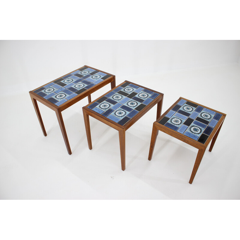 Tables gigognes vintage en carreaux de céramique, Danemark 1960
