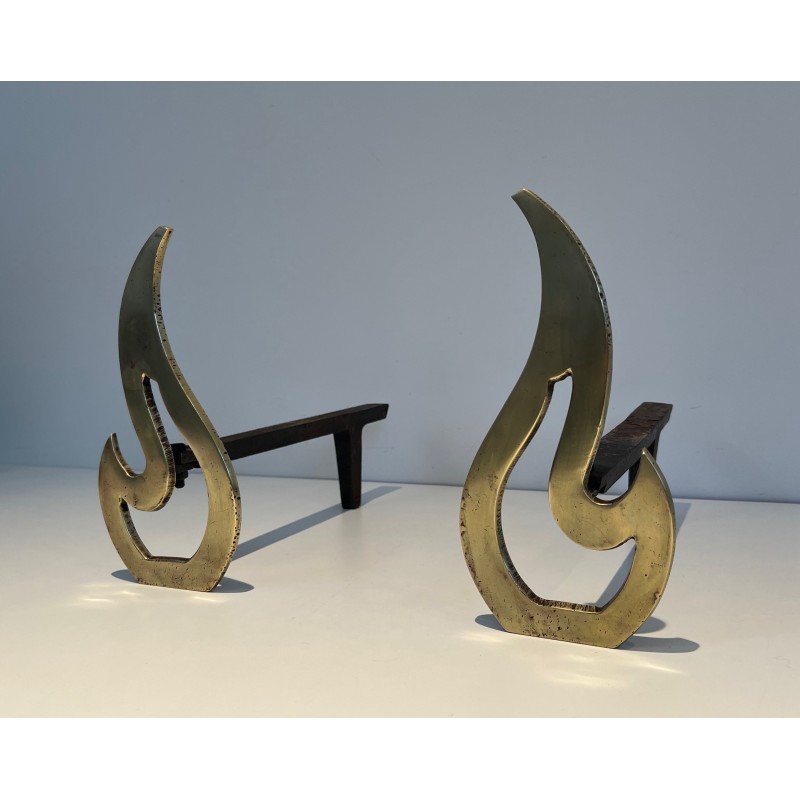 Pair of vintage brass andirons, 1970