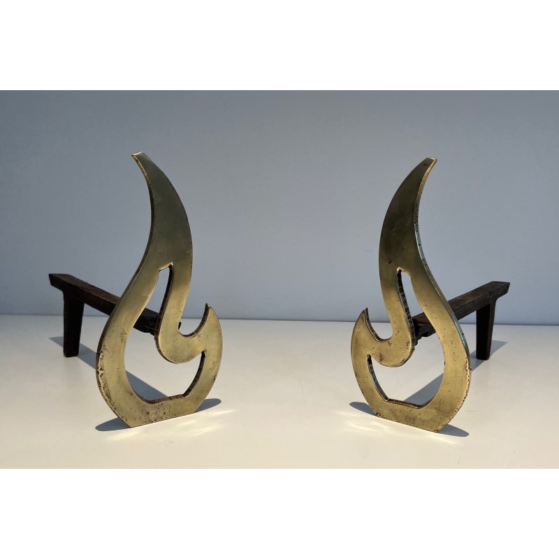 Pair of vintage brass andirons, 1970